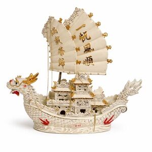 Large Chinese Porcelain Dragon Sailing Ship Lamp – Excellent Condition